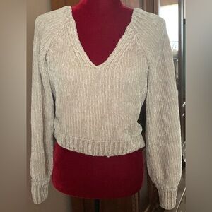 Express Chenille Taupe Sweater Long Sleeved V-Neck XS